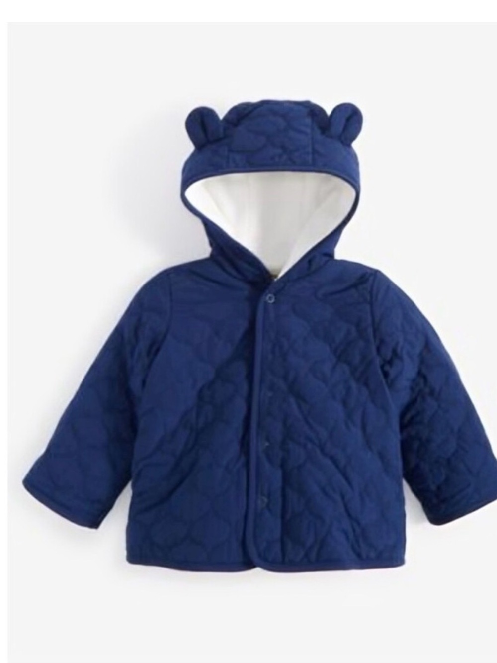 First Impressions Navy and White Quilted Baby Jacket with Hood
